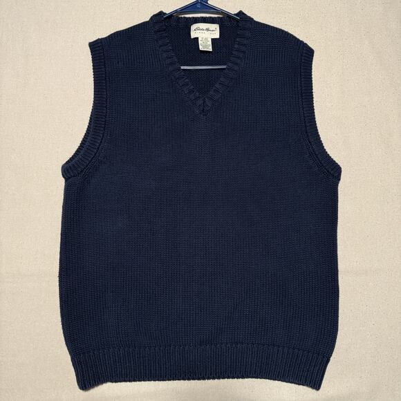 Eddie Bauer Other - VTG Eddie Bauer Knit Sweater Vest Men's Size M Navy Blue 100% Cotton Sleeveless